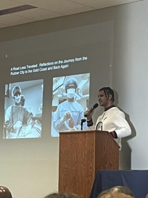 Dr. Aaron Palmer speaks at Tiretown Scholarship Banquet at Firestone Country Club